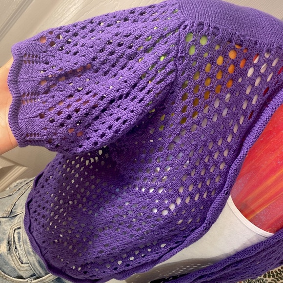 VINTAGE SARA MORGAN Purple Open-Knit Cropped Cardigan Sweater - Picture 9 of 12